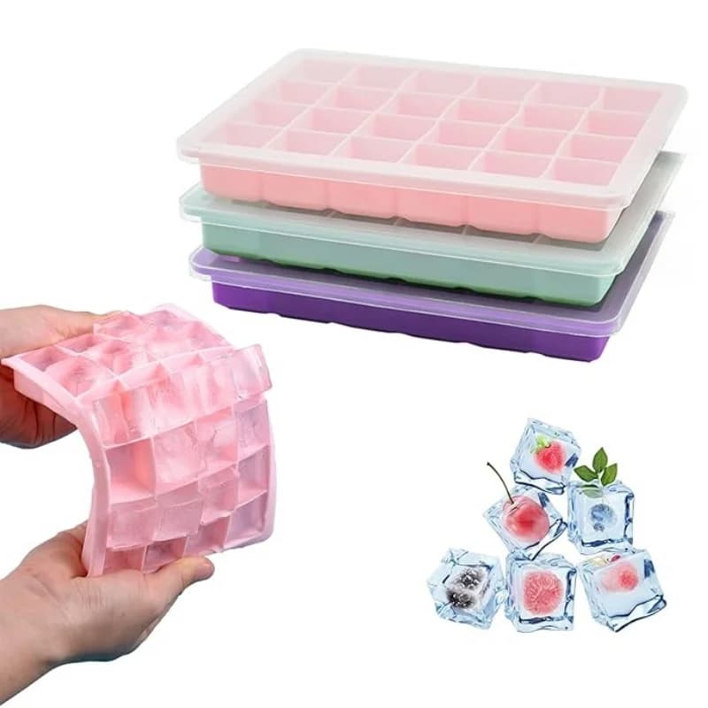 Dulang Kiub Ais Segi Empat 24 Grid Dengan Tudung